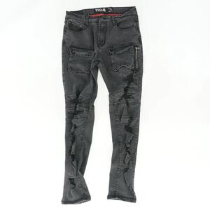 Preme Distressed Jeans Mens 34x33 Skinny Black Denim Zip Urban Streetwear Casual